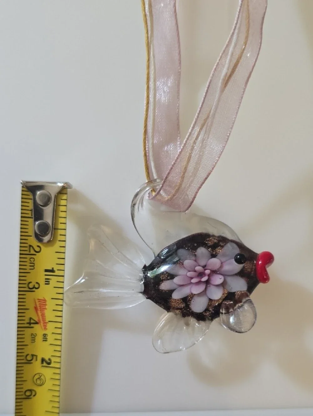 Handblown Glass Purple Flower Gold Accent Fish Ornament - Pets Fish Décor - Picture 5 of 6